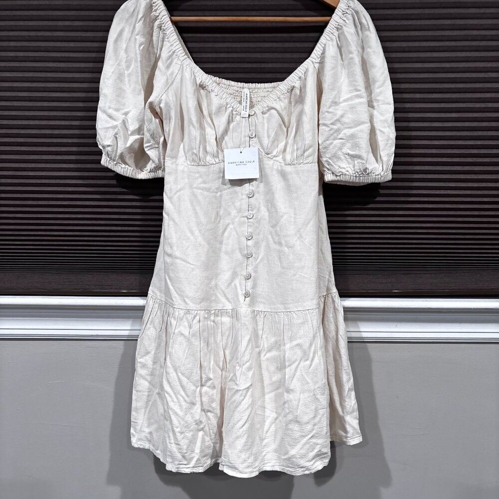 American Eagle Puff Sleeve Babydoll Dress Cream SZ: Small